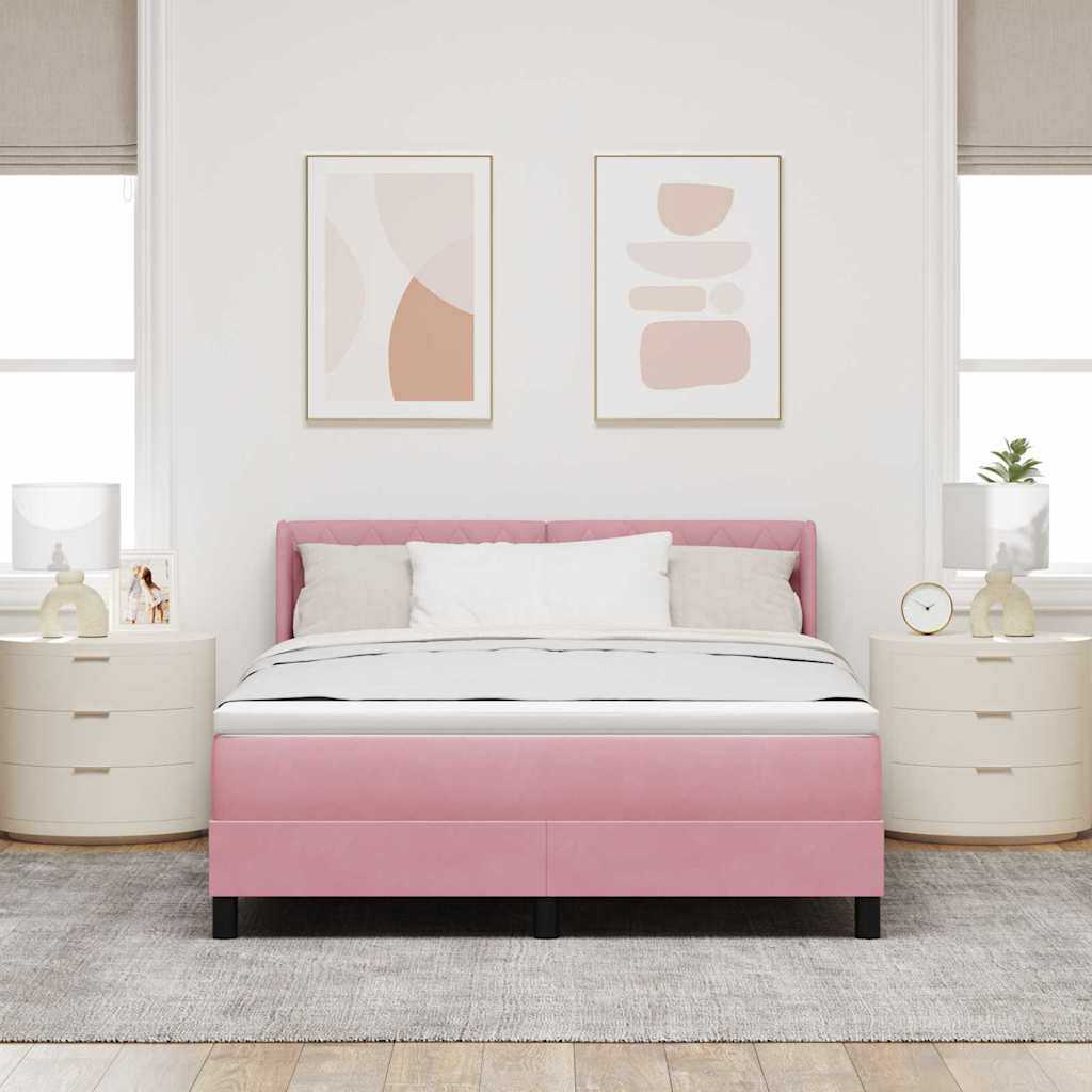 Κρεβάτι με ελατήρια με κεφαλάρι Ροζ 200 x 140 cm Βελούδο - Pakobazaar