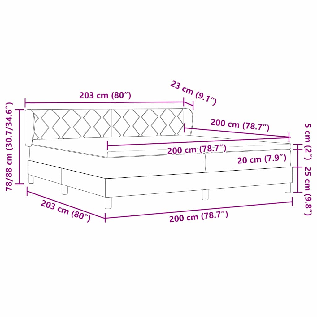 Κρεβάτι με ελατήρια Σκούρο Γκρι 200 x 200 cm Πολυεστέρας - Pakobazaar