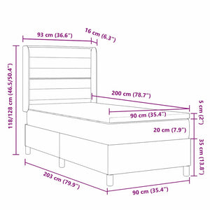 Κρεβάτι με ελατήρια με στρώμα Μαύρο 90 x 200 cm ύφασμα - Pakobazaar