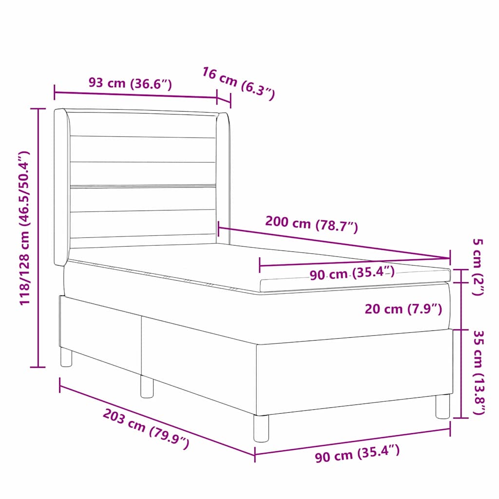 Κρεβάτι με ελατήρια με στρώμα Taupe 90 x 200 cm ύφασμα - Pakobazaar