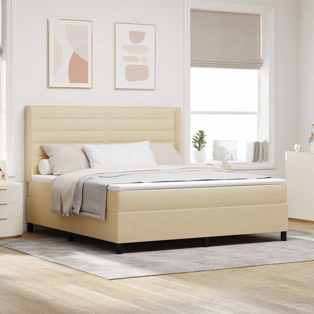 Κρεβάτι με ελατήρια με μαξιλάρι Κρεμ 200 x 180 cm ύφασμα