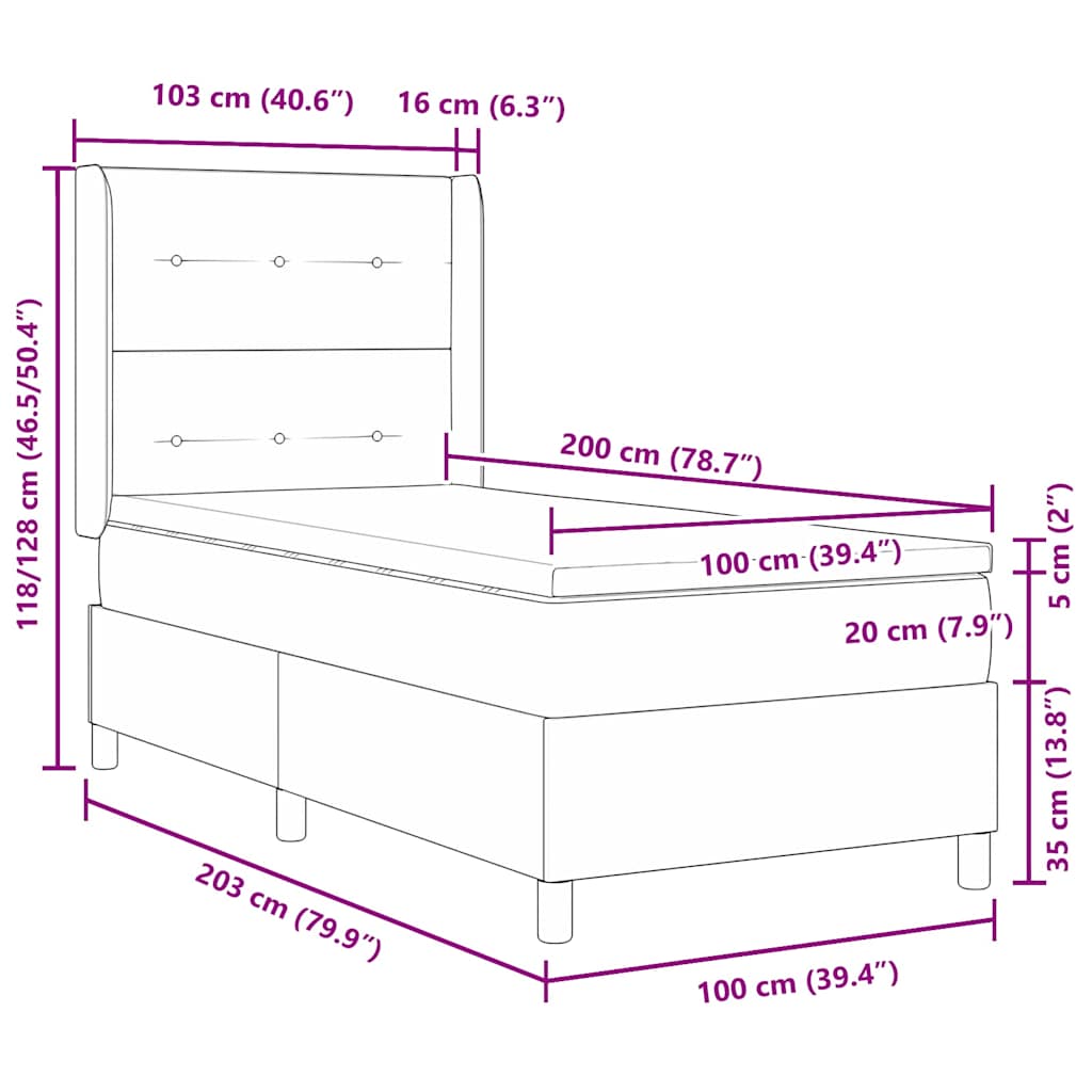 Κρεβάτι με ελατήρια με μαξιλάρι Μαύρο 200 x 100 cm ύφασμα - Pakobazaar
