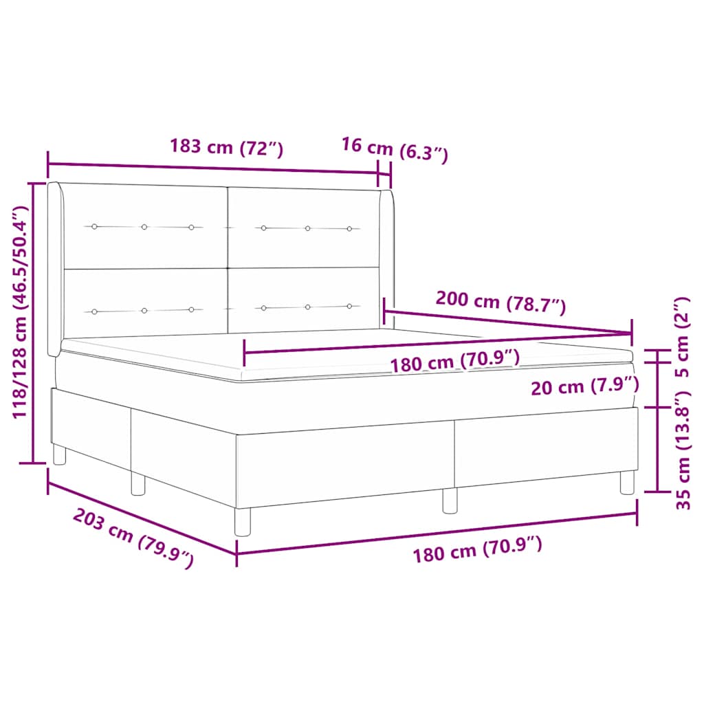Κρεβάτι με ελατήρια με στρώμα Μαύρο 180 x 200 cm ύφασμα - Pakobazaar