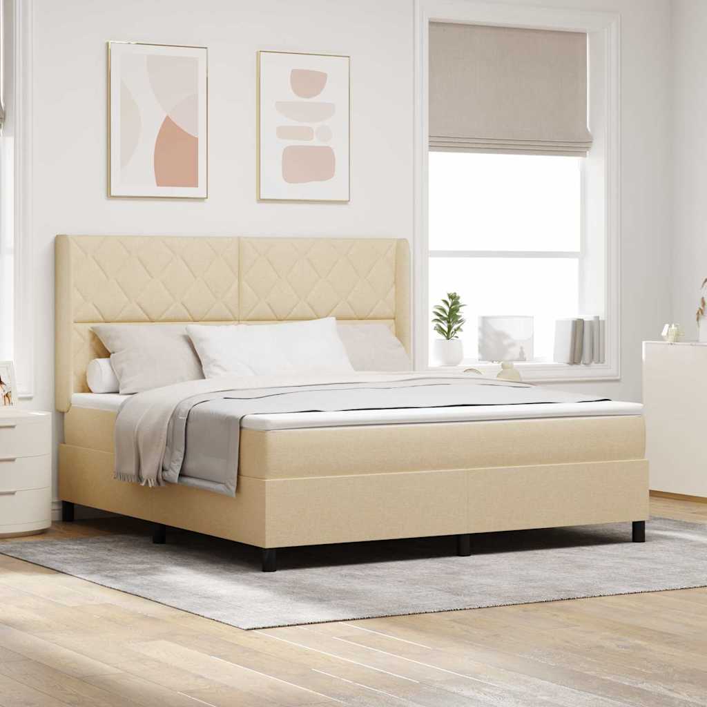 Κρεβάτι με ελατήρια με μαξιλάρι Κρεμ 200 x 180 cm ύφασμα - Pakobazaar