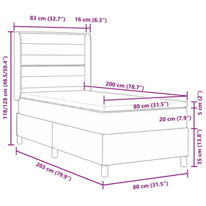 Κρεβάτι με ελατήρια με στρώμα Σκούρο Καφέ 80 x 200 cm ύφασμα - Pakobazaar