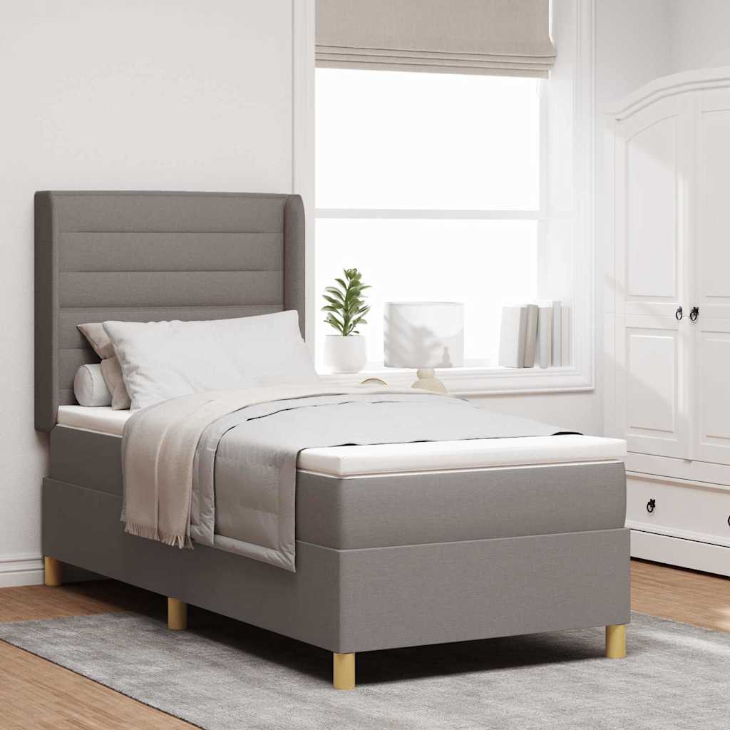 Κρεβάτι με ελατήρια με στρώμα Taupe 90 x 200 cm ύφασμα - Pakobazaar