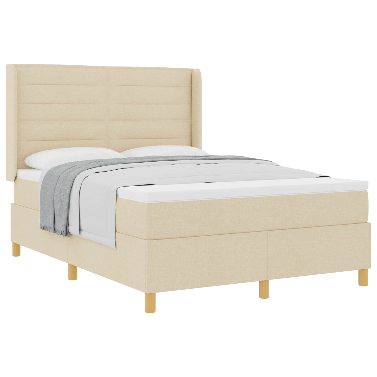Κρεβάτι με ελατήρια με στρώμα Κρεμ 140 x 190 cm ύφασμα - Pakobazaar
