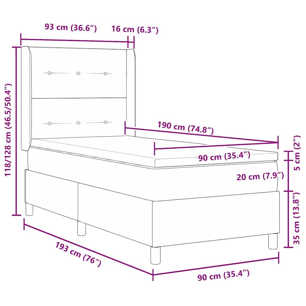 Κρεβάτι με ελατήρια με κεφαλάρι Μπλε 90 x 190 cm ύφασμα - Pakobazaar