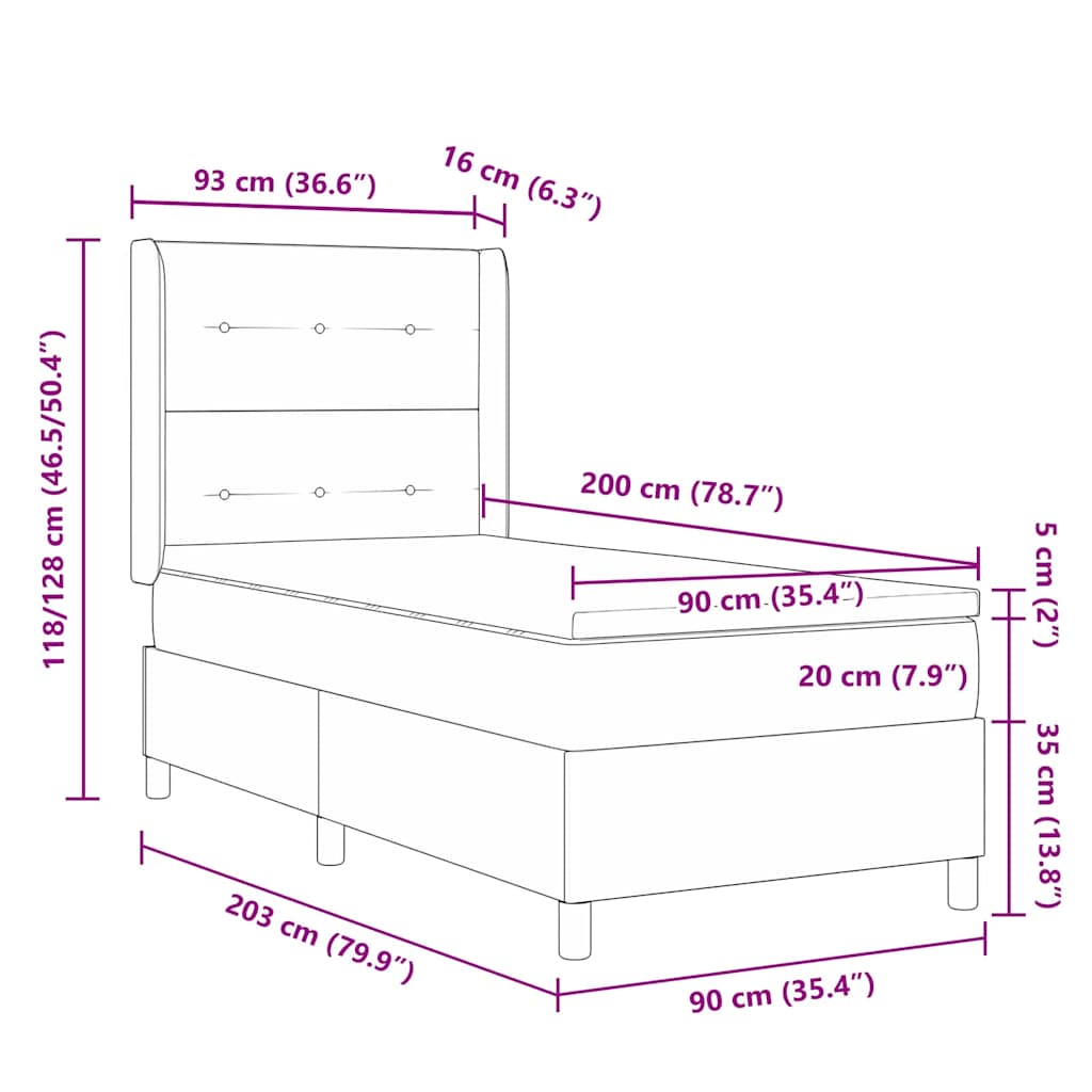 Κρεβάτι με ελατήρια με στρώμα Taupe 90 x 200 cm ύφασμα - Pakobazaar