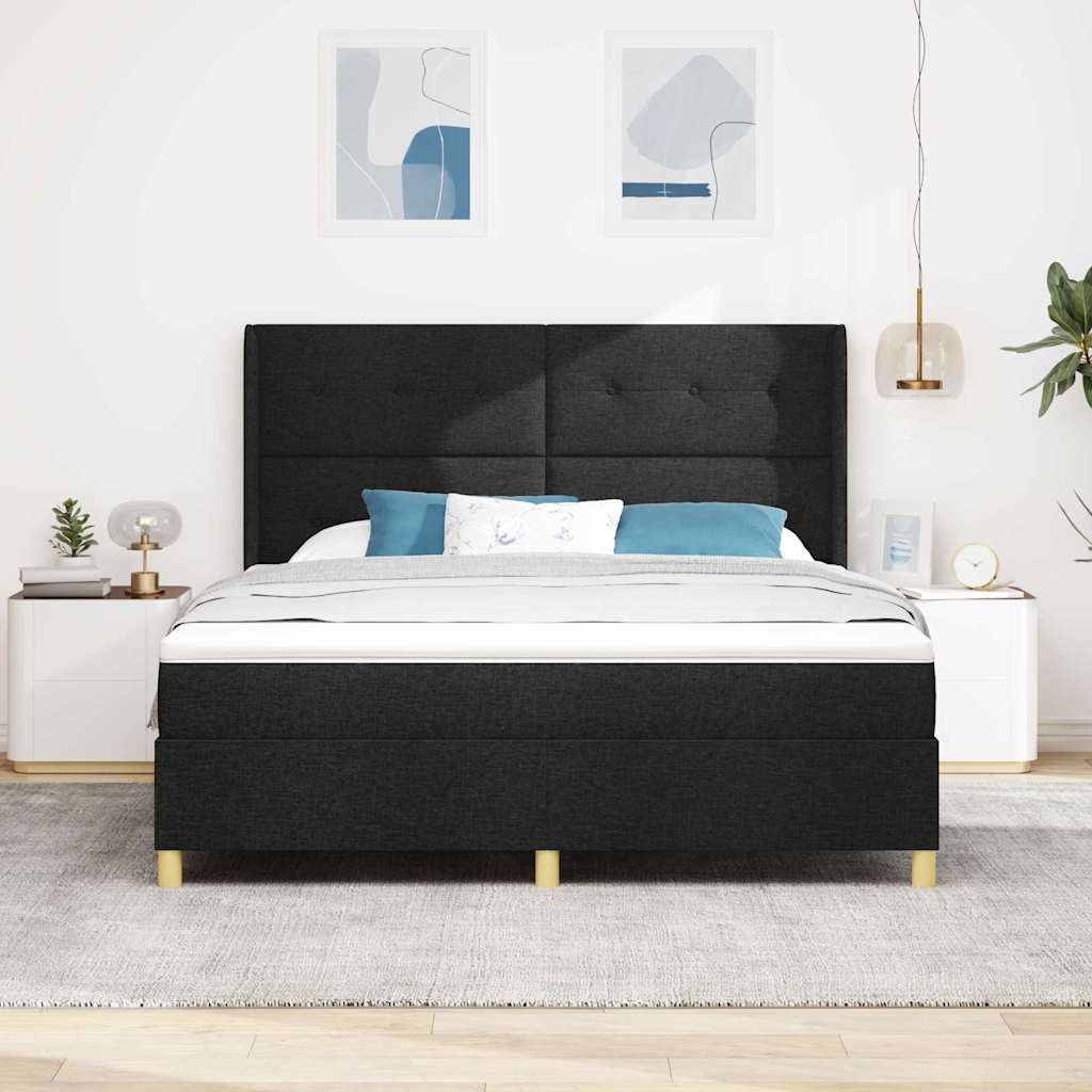Κρεβάτι με ελατήρια με στρώμα Μαύρο 180 x 200 cm ύφασμα - Pakobazaar