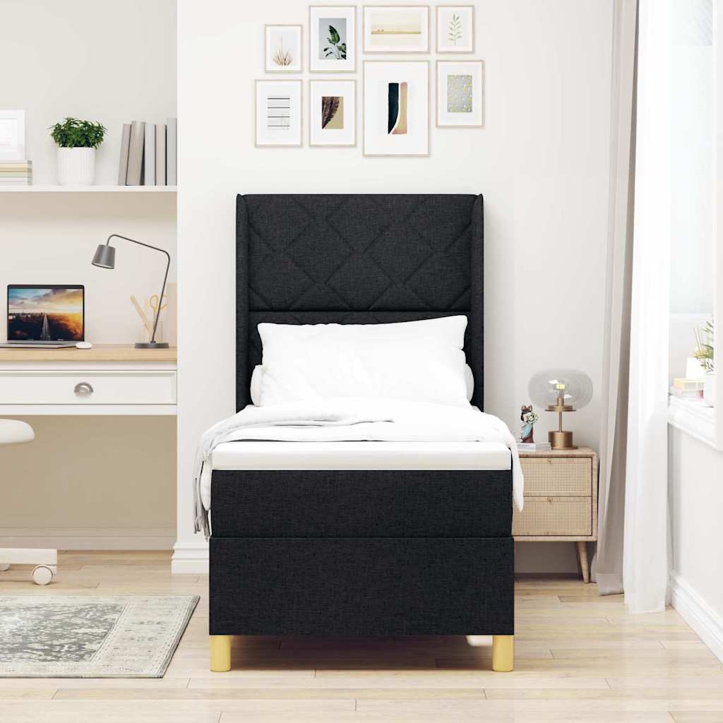 Κρεβάτι με ελατήρια με στρώμα Μαύρο 80 x 200 cm ύφασμα - Pakobazaar