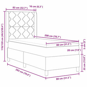 Κρεβάτι με ελατήρια με κεφαλάρι Μαύρο 80 x 200 cm ύφασμα