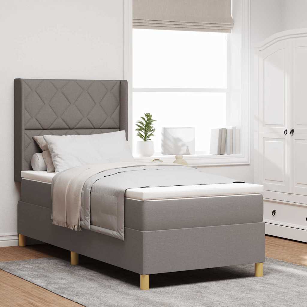 Κρεβάτι με ελατήρια με κεφαλάρι Taupe 90 x 200 cm ύφασμα - Pakobazaar