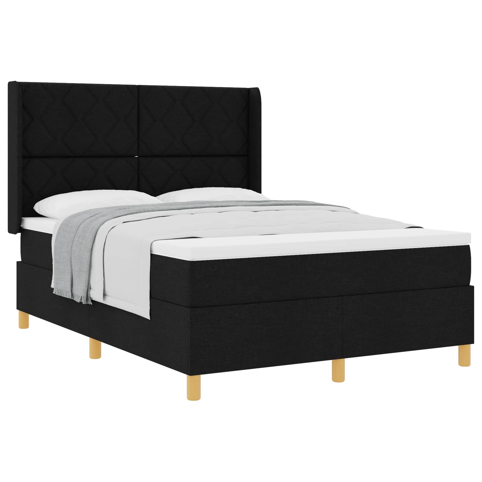 Κρεβάτι με ελατήρια με κεφαλάρι Μαύρο 140 x 190 cm ύφασμα - Pakobazaar