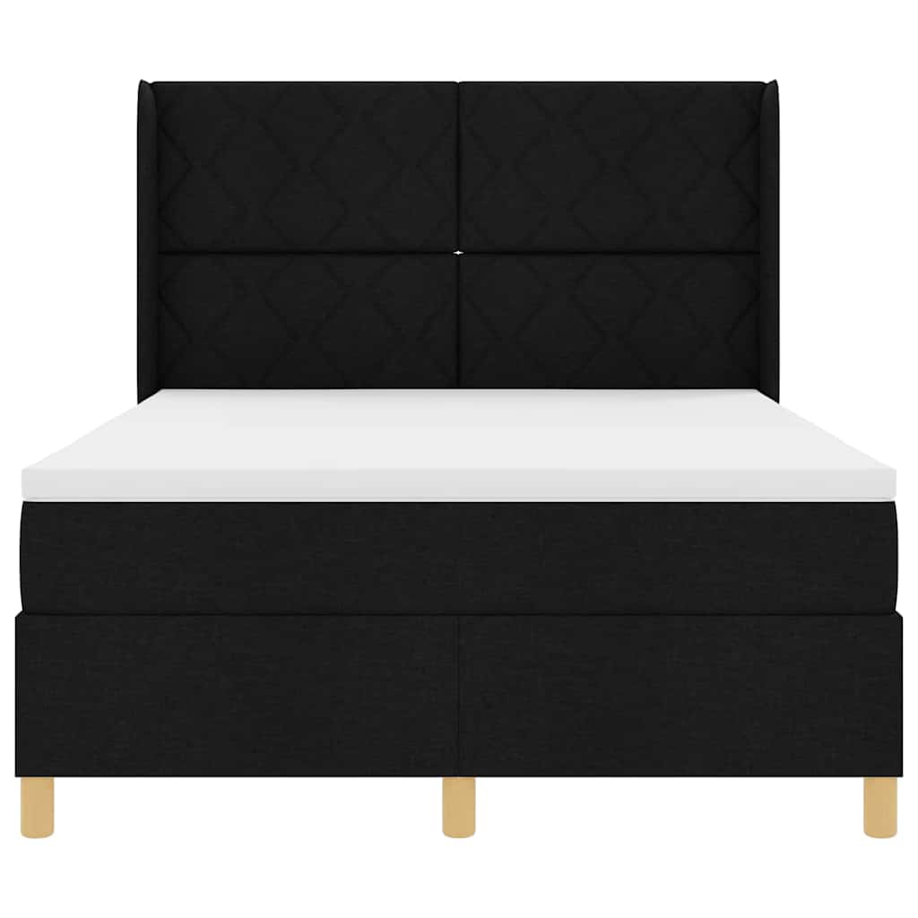 Κρεβάτι με ελατήρια με κεφαλάρι Μαύρο 140 x 190 cm ύφασμα - Pakobazaar
