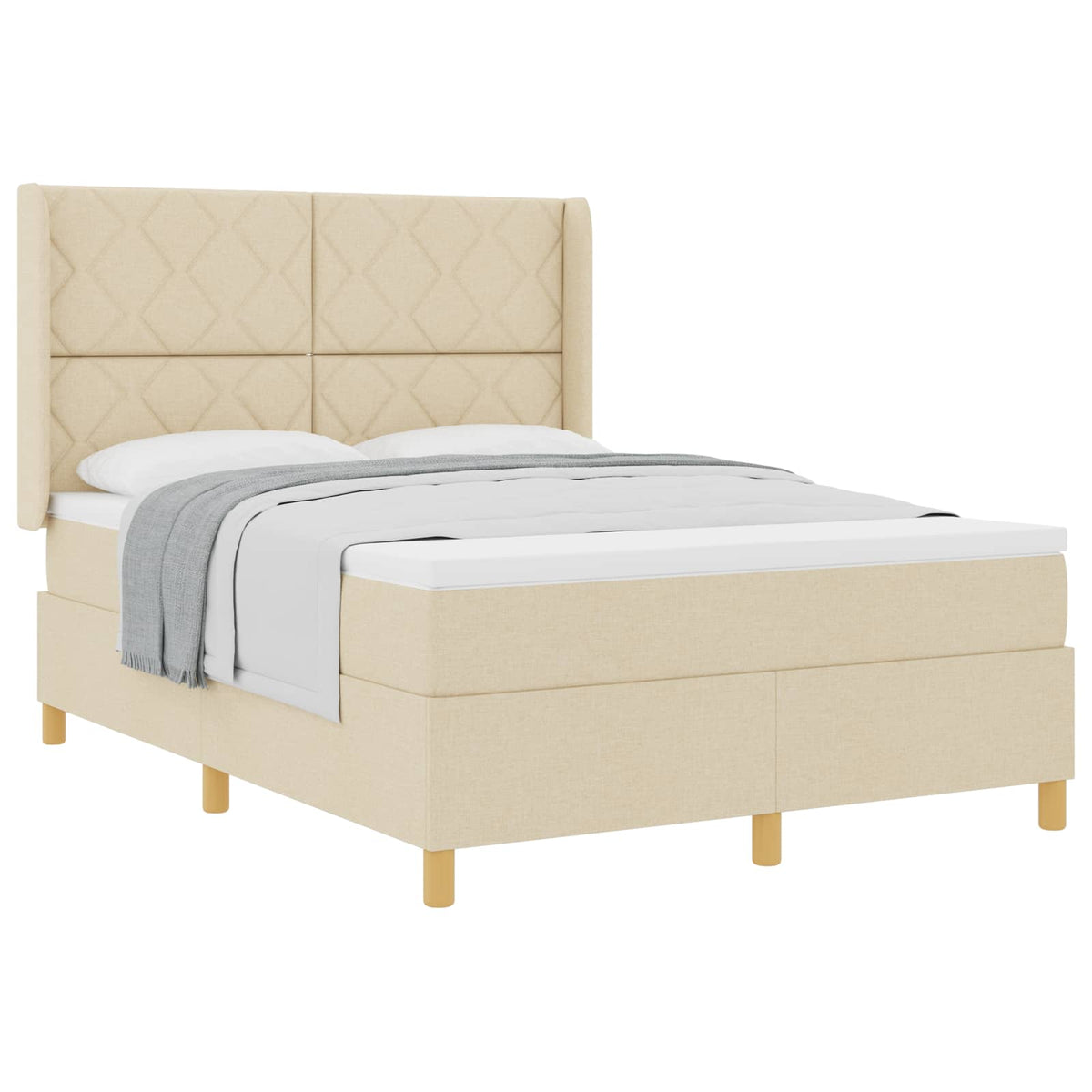 Κρεβάτι με ελατήρια με κεφαλάρι Κρεμ 140 x 190 cm ύφασμα