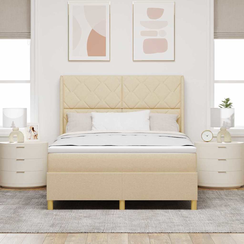 Κρεβάτι με ελατήρια με κεφαλάρι Κρεμ 140 x 200 cm ύφασμα - Pakobazaar