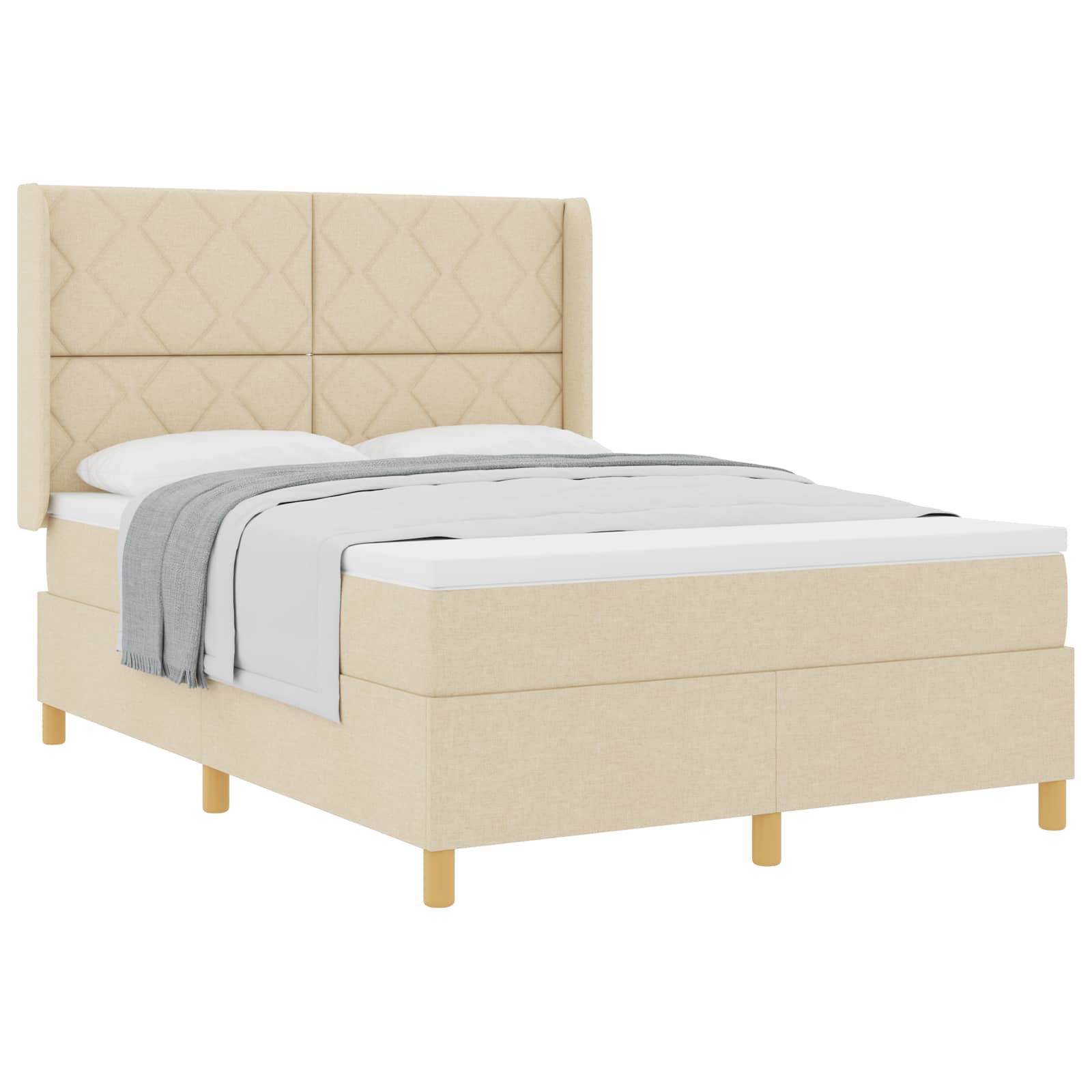Κρεβάτι με ελατήρια με κεφαλάρι Κρεμ 140 x 200 cm ύφασμα - Pakobazaar
