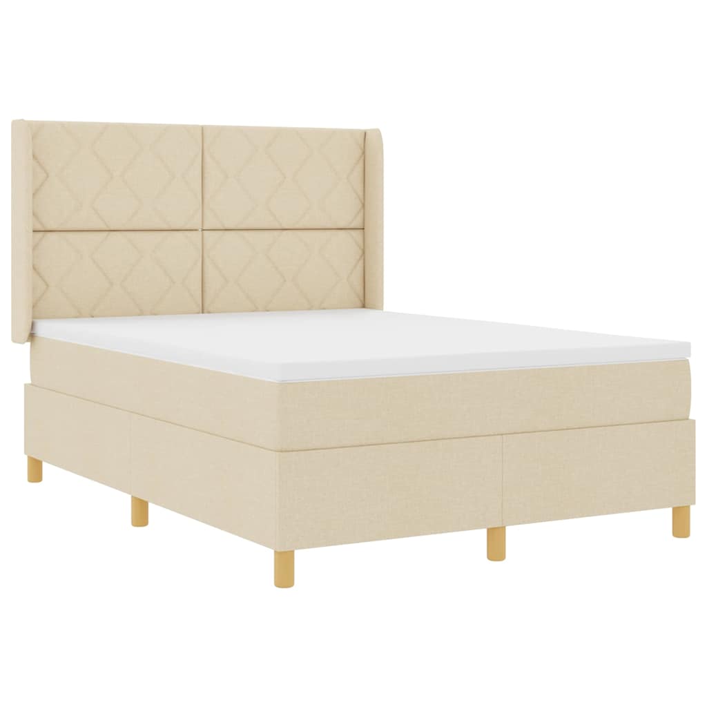 Κρεβάτι με ελατήρια με κεφαλάρι Κρεμ 140 x 200 cm ύφασμα - Pakobazaar