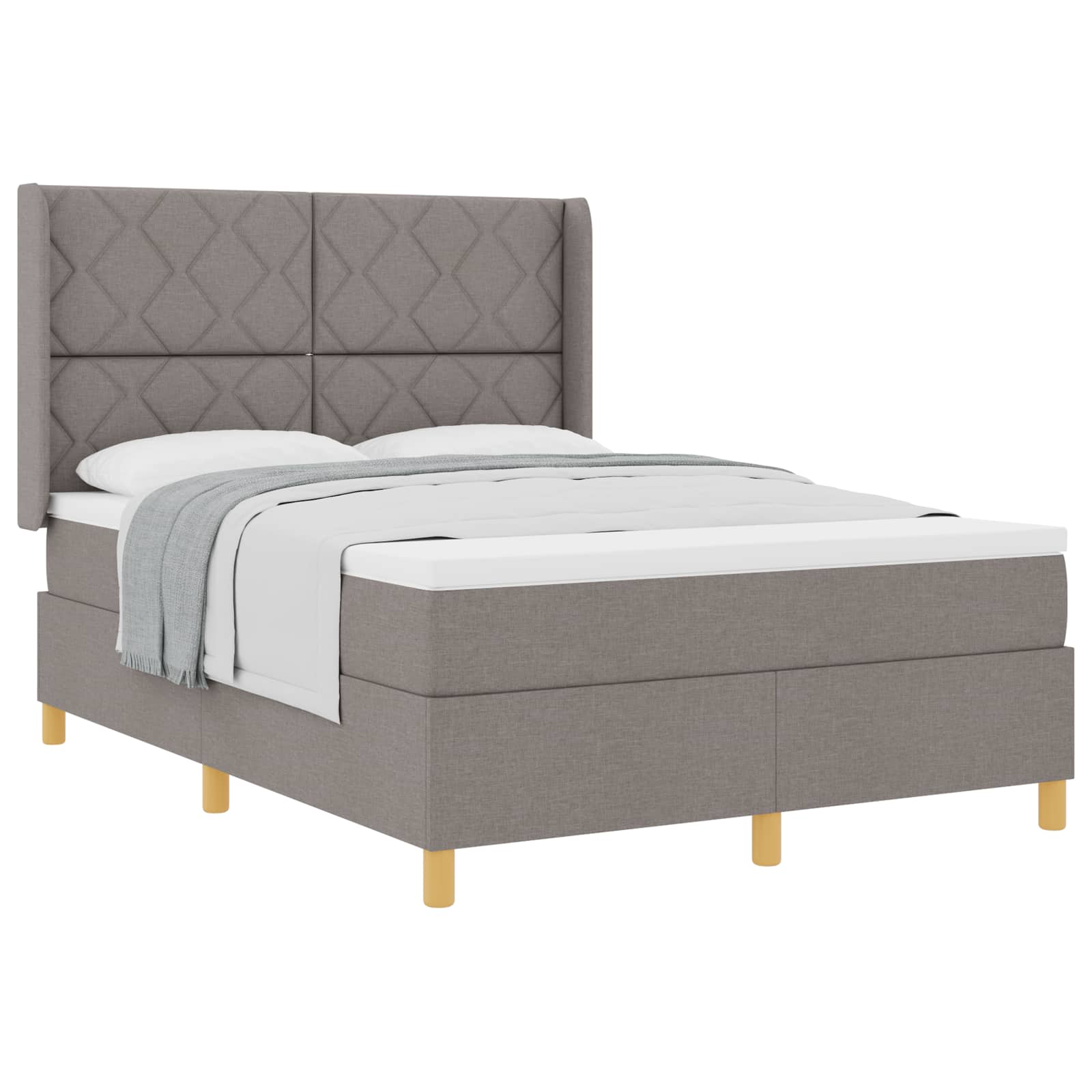 Κρεβάτι με ελατήρια με κεφαλάρι Taupe 160 x 200 cm ύφασμα - Pakobazaar