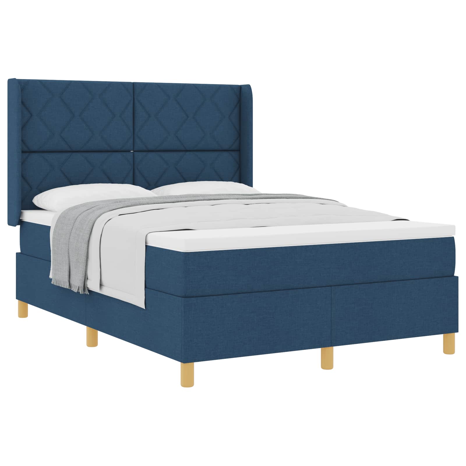Κρεβάτι με ελατήρια με κεφαλάρι Μπλε 160 x 200 cm ύφασμα - Pakobazaar