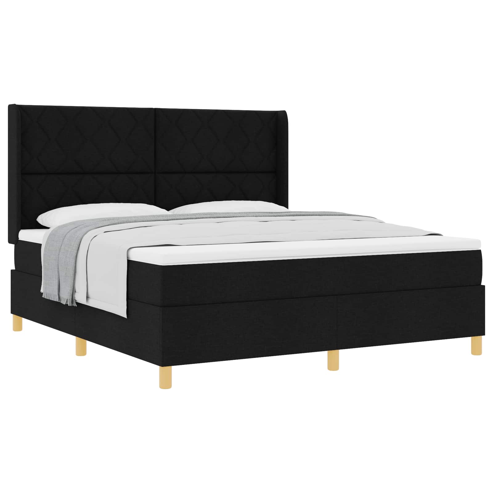 Κρεβάτι με ελατήρια με κεφαλάρι Μαύρο 180 x 200 cm ύφασμα - Pakobazaar