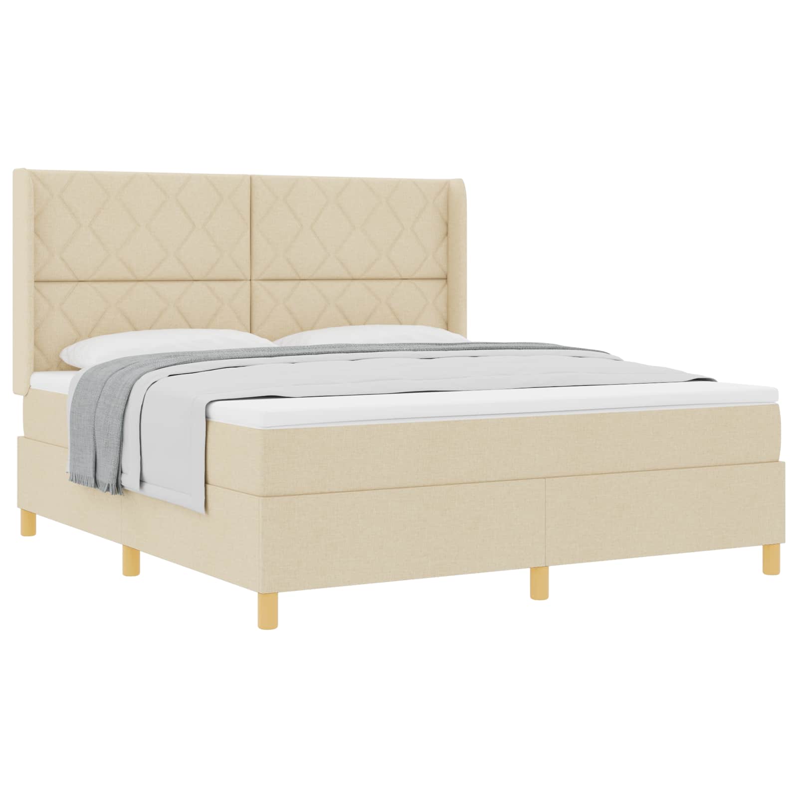 Κρεβάτι με ελατήρια με κεφαλάρι Κρεμ 180 x 200 cm ύφασμα - Pakobazaar