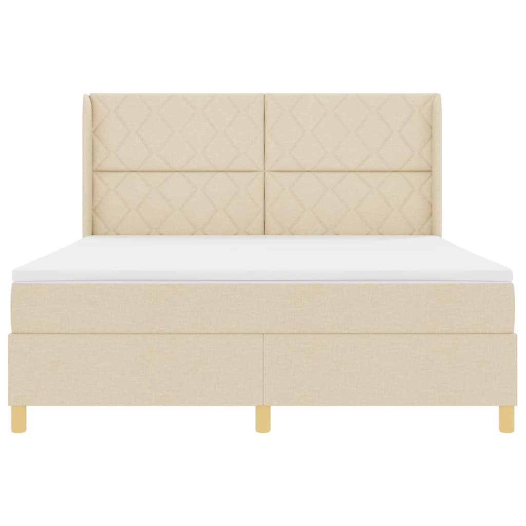 Κρεβάτι με ελατήρια με κεφαλάρι Κρεμ 180 x 200 cm ύφασμα - Pakobazaar