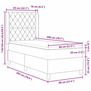 Κρεβάτι με ελατήρια με στρώμα Μαύρο 80 x 200 cm Βελούδο - Pakobazaar