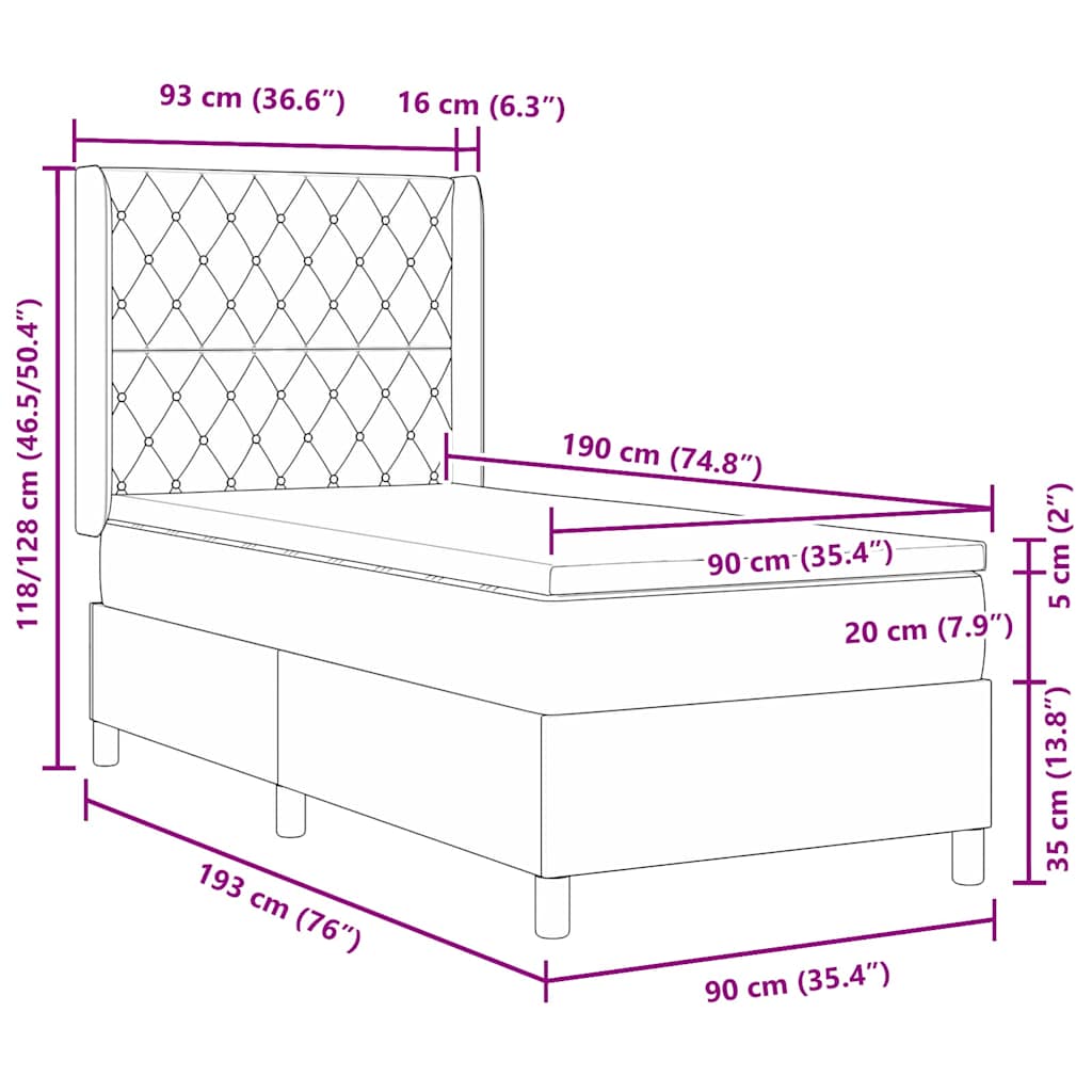 Κρεβάτι με ελατήρια Σκούρο Πράσινο 90 x 190 cm Βελούδο - Pakobazaar