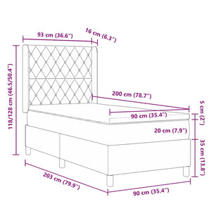 Κρεβάτι με ελατήρια με στρώμα Μαύρο 90 x 200 cm Βελούδο - Pakobazaar