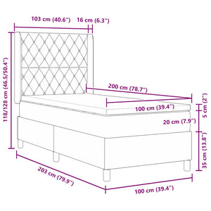 Κρεβάτι με ελατήρια με στρώμα Μαύρο 100 x 200 cm Βελούδο - Pakobazaar