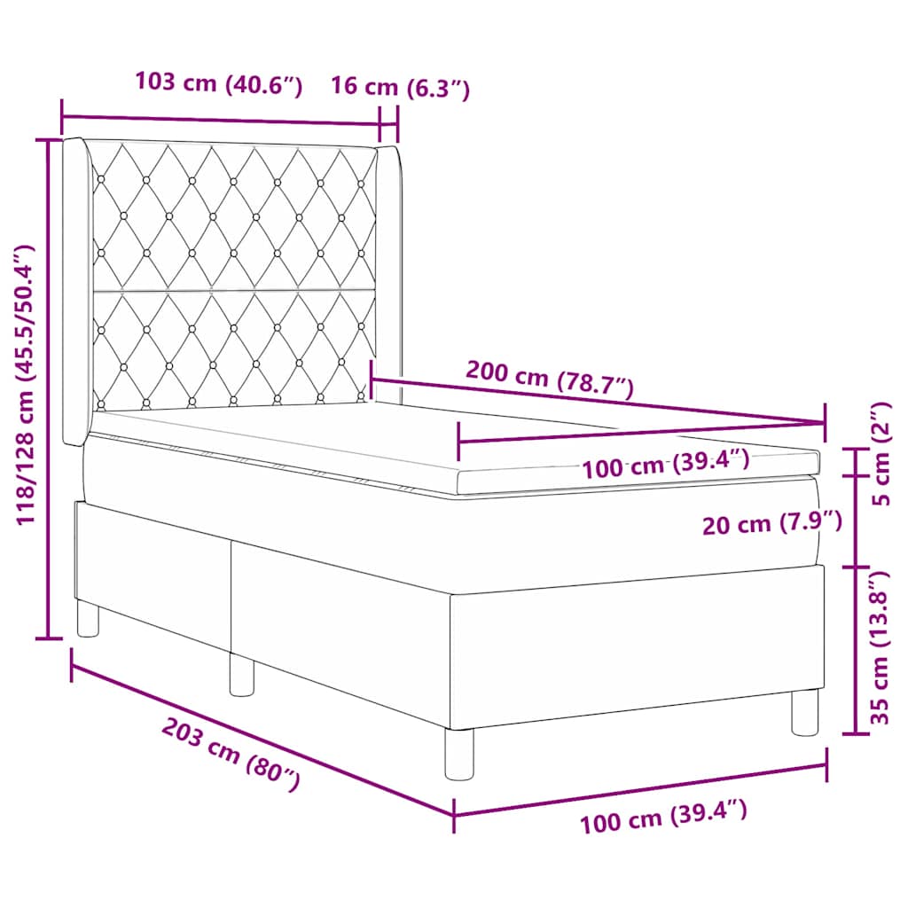 Κρεβάτι με ελατήρια με στρώμα Μπλε 100 x 200 cm Βελούδο - Pakobazaar