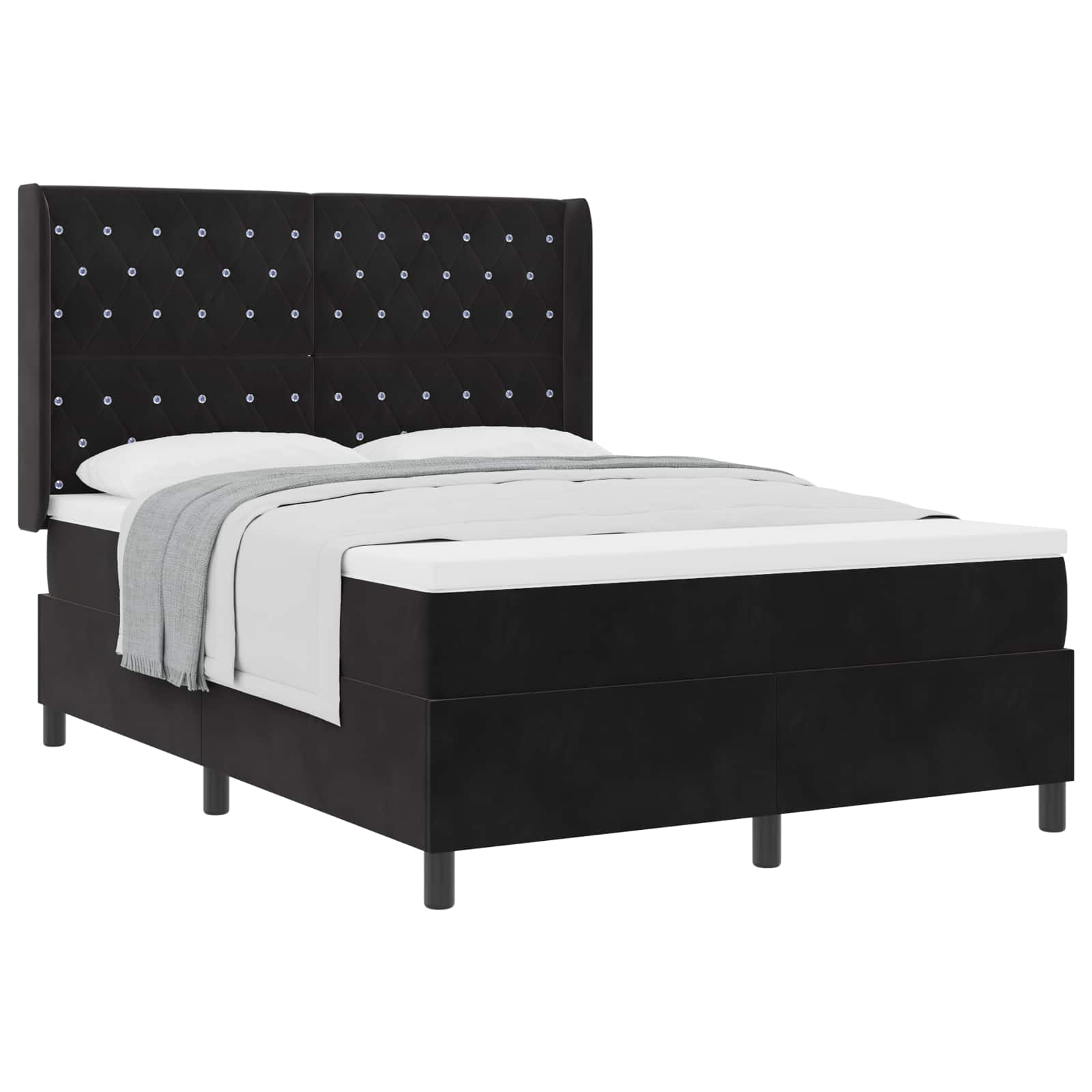 Κρεβάτι με ελατήρια με στρώμα Μαύρο 140 x 190 cm Βελούδο - Pakobazaar