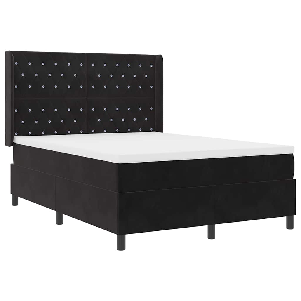 Κρεβάτι με ελατήρια με στρώμα Μαύρο 140 x 190 cm Βελούδο - Pakobazaar