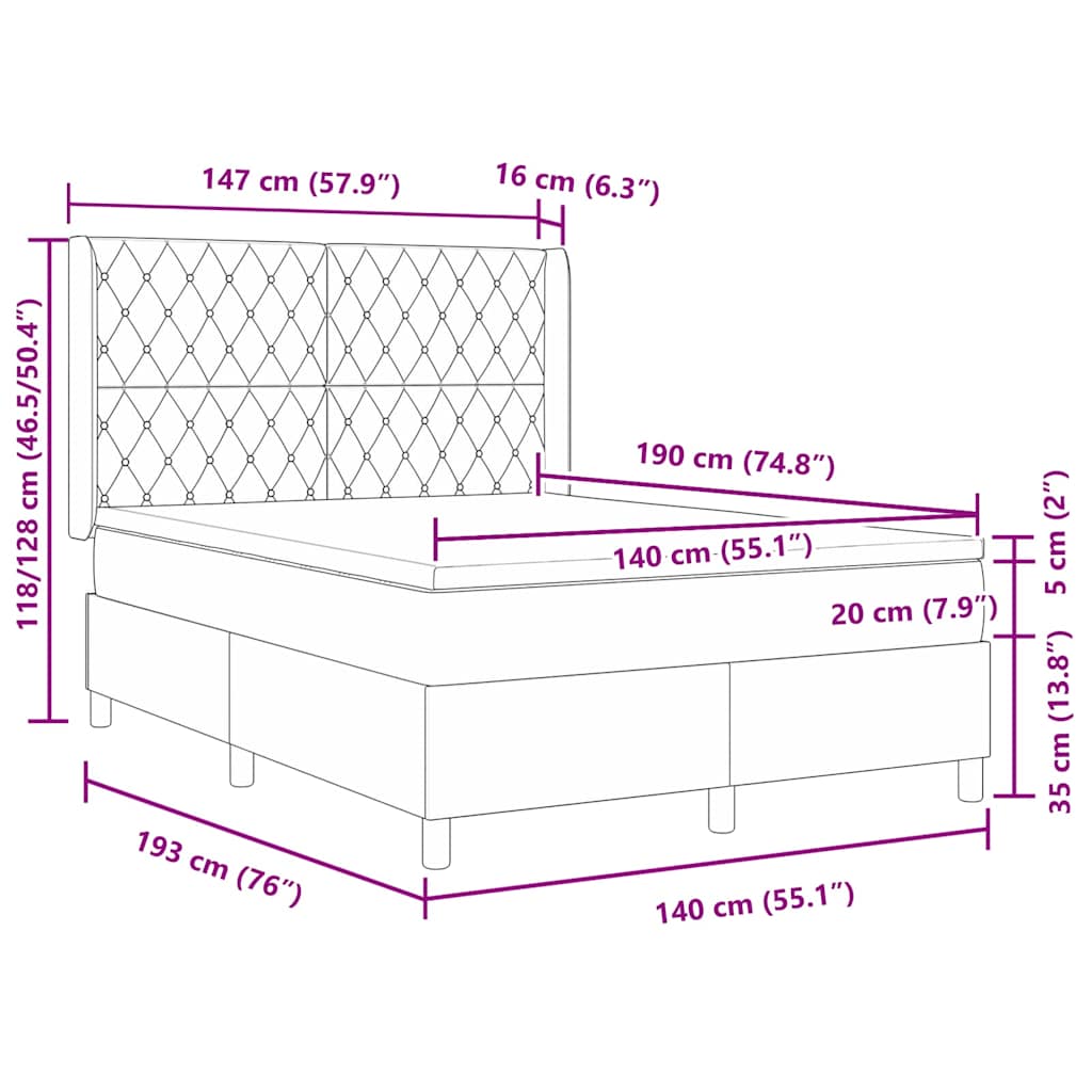 Κρεβάτι με ελατήρια με στρώμα Μαύρο 140 x 190 cm Βελούδο - Pakobazaar