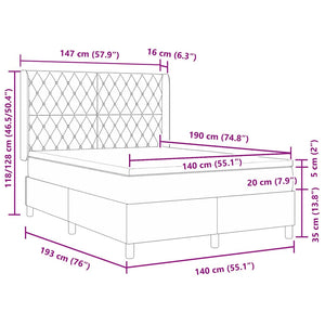Κρεβάτι με ελατήρια με στρώμα Μαύρο 140 x 190 cm Βελούδο - Pakobazaar
