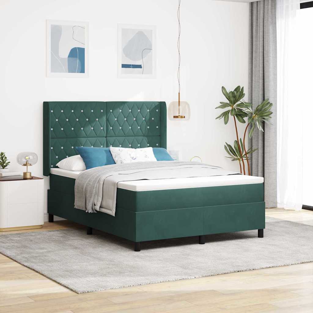 Κρεβάτι με ελατήρια Σκούρο Πράσινο 160 x 200 cm Βελούδο - Pakobazaar