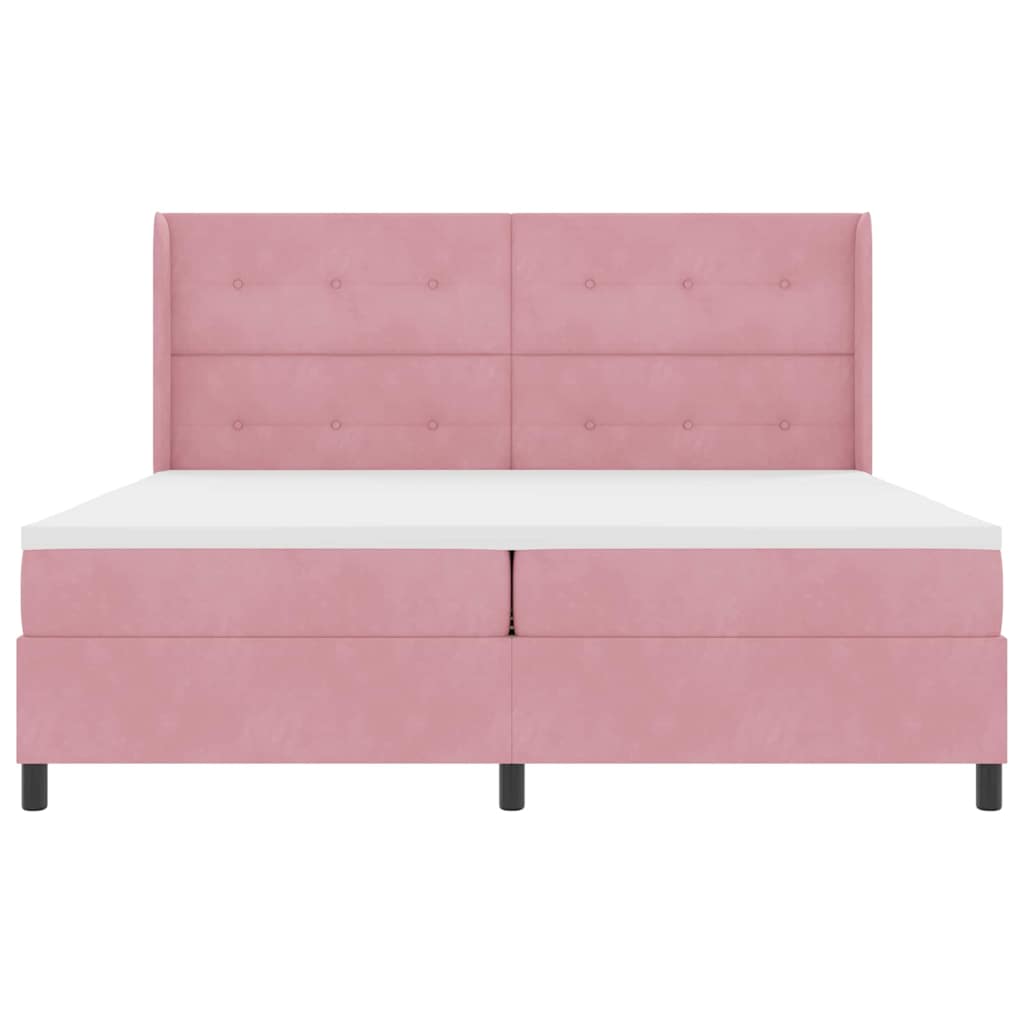 Κρεβάτι με ελατήρια με στρώμα Ροζ 200 x 200 cm Βελούδο - Pakobazaar