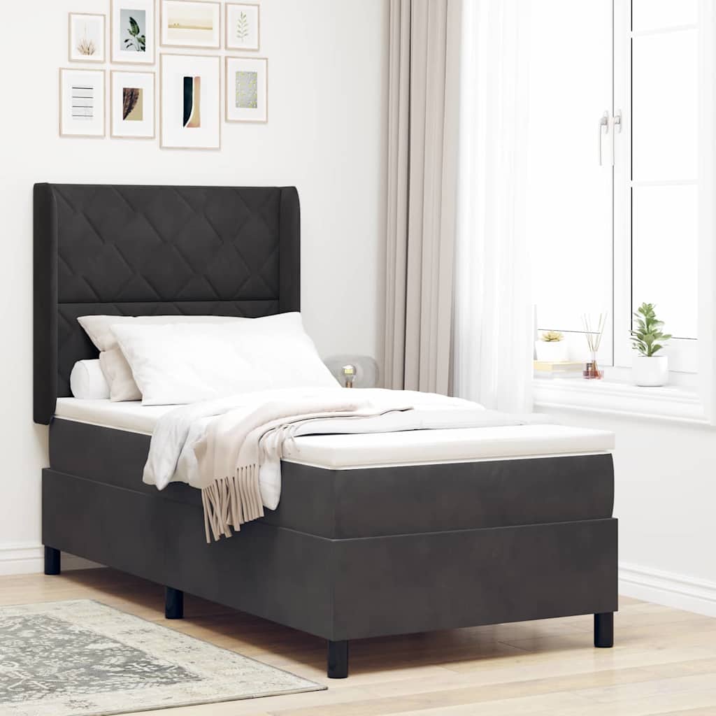 Κρεβάτι με ελατήρια με στρώμα Μαύρο 90 x 190 cm Βελούδο - Pakobazaar