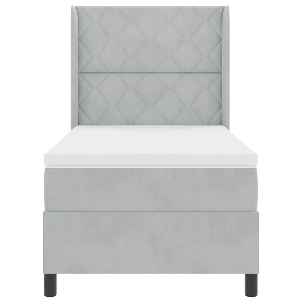 Κρεβάτι με ελατήρια με στρώμα Ανοιχτό γκρι 90 x 200 cm Βελούδο - Pakobazaar