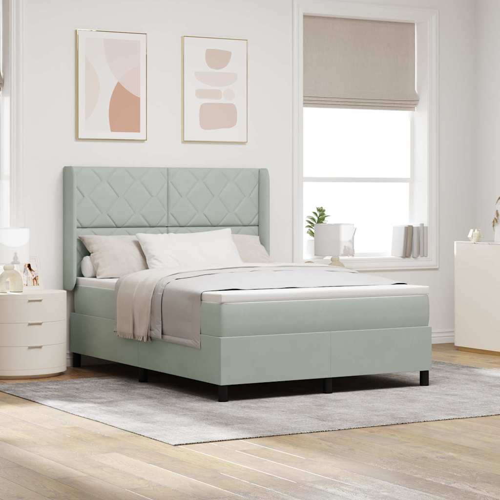 Κρεβάτι με ελατήρια με στρώμα Ανοιχτό γκρι 140 x 190 cm Βελούδο - Pakobazaar