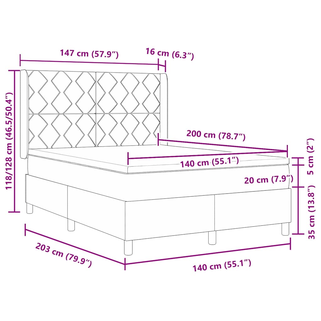 Κρεβάτι με ελατήρια Σκούρο Γκρι 140 x 190 cm Βελούδο