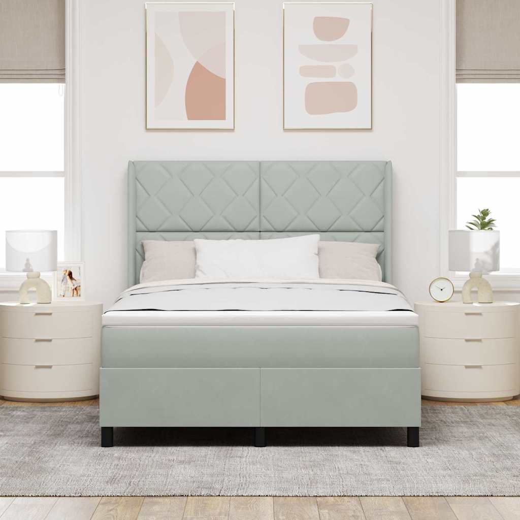 Κρεβάτι με ελατήρια Ανοιχτό γκρι 160 x 200 cm Βελούδο - Pakobazaar