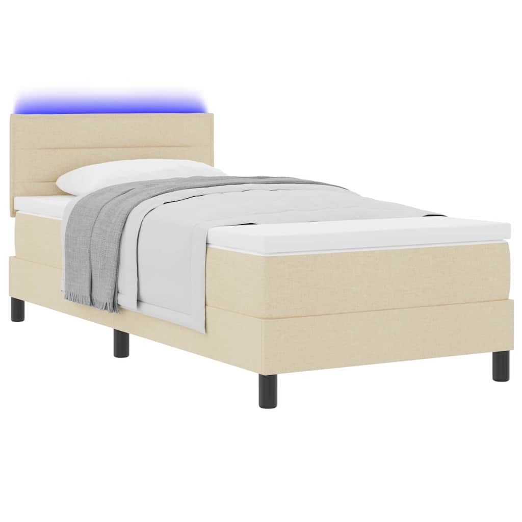 Κρεβάτι με ελατήρια με στρώμα με led Κρεμ 80 x 200 cm ύφασμα - Pakobazaar