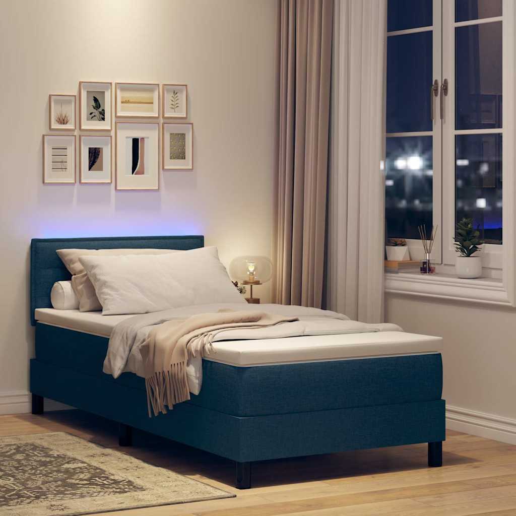 Κρεβάτι με ελατήρια με στρώμα με led Μπλε 90 x 190 cm ύφασμα