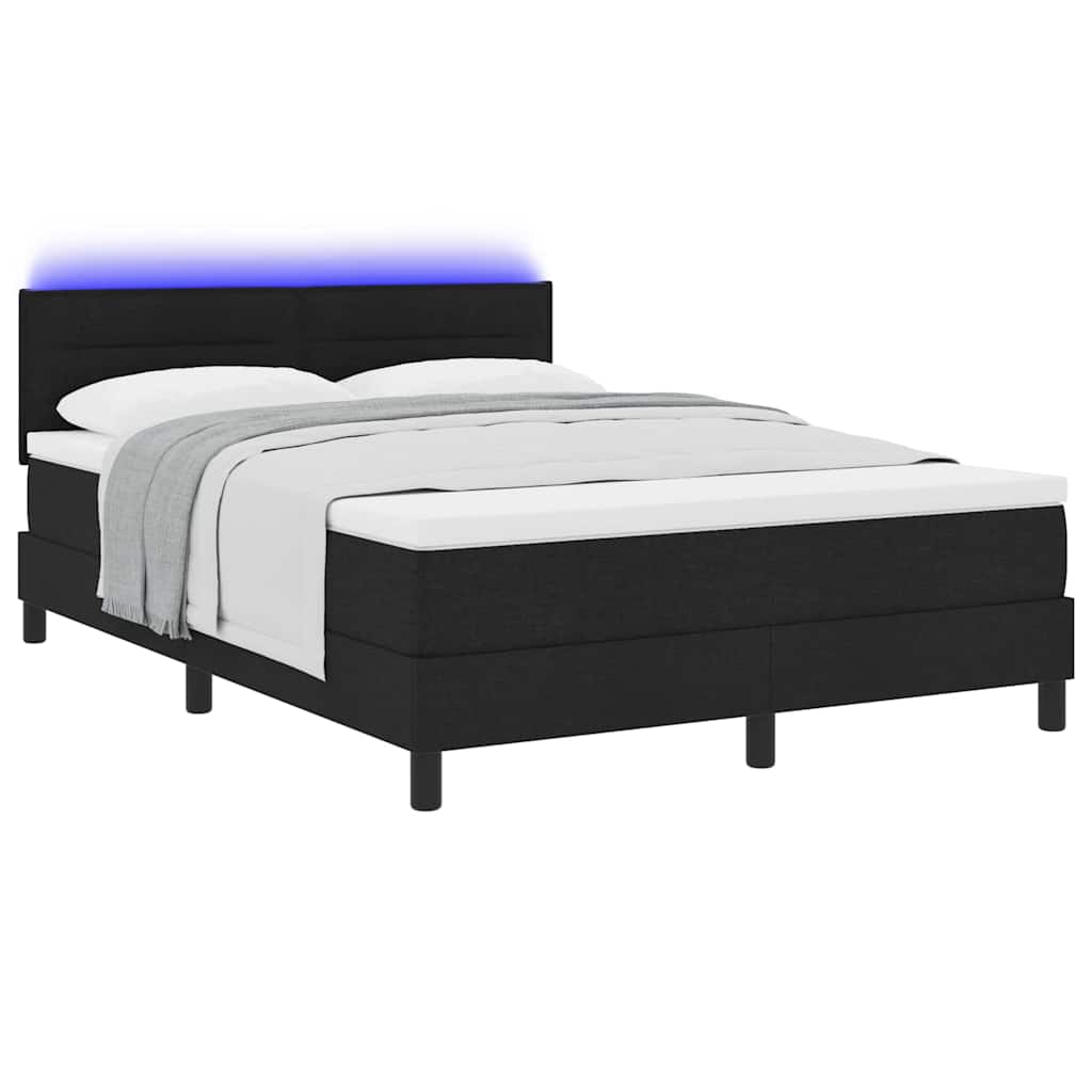 Κρεβάτι με ελατήρια με στρώμα με led Μαύρο 140 x 200 cm ύφασμα - Pakobazaar