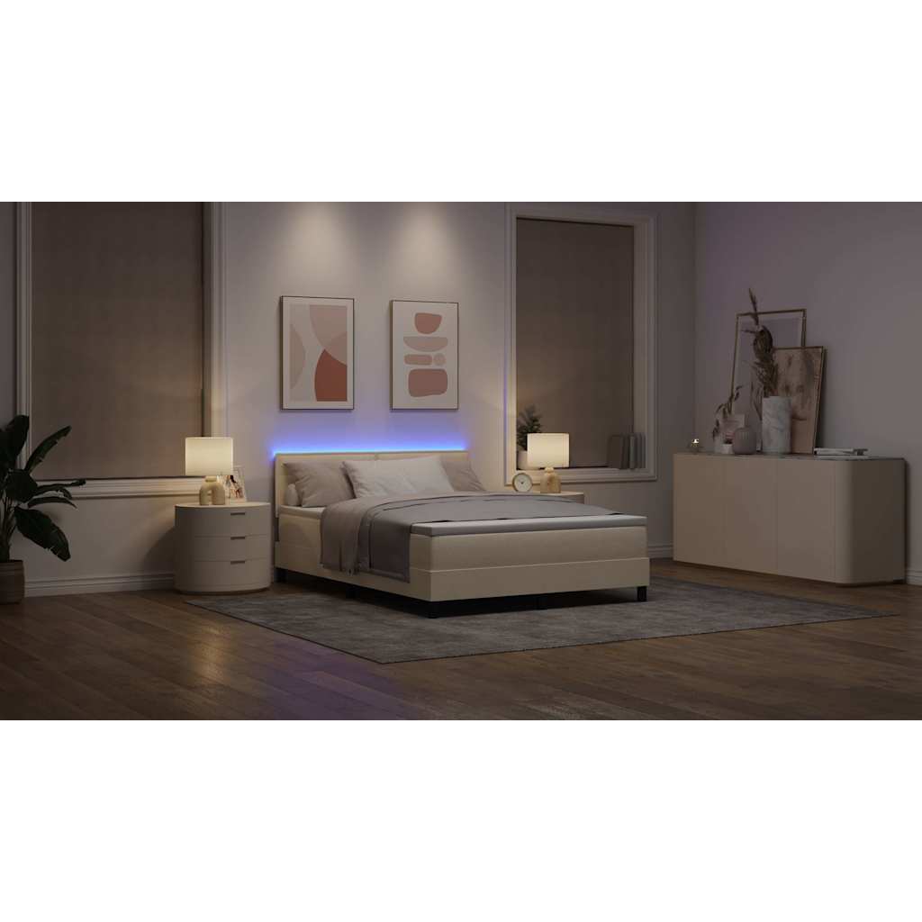 Κρεβάτι με ελατήρια με κεφαλάρι Κρεμ 160 x 200 cm ύφασμα - Pakobazaar