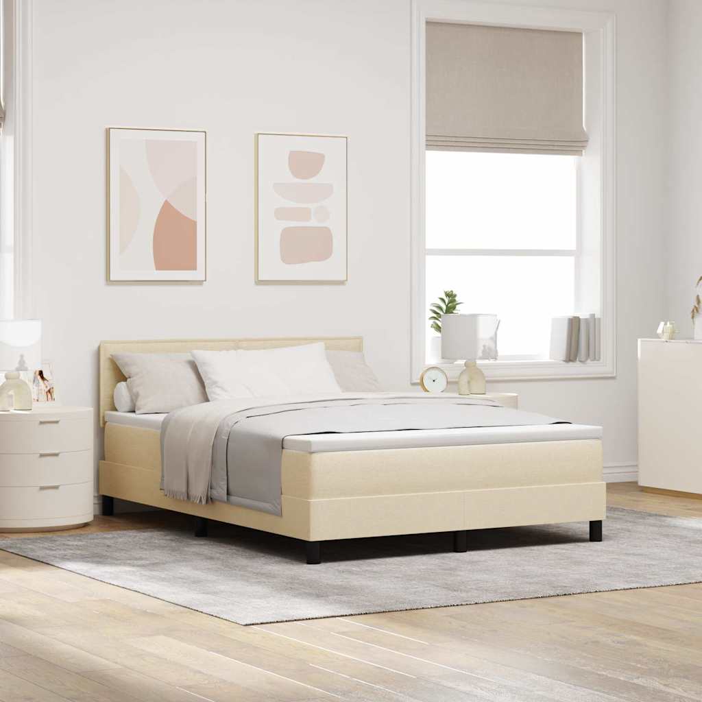 Κρεβάτι με ελατήρια με κεφαλάρι Κρεμ 160 x 200 cm ύφασμα - Pakobazaar
