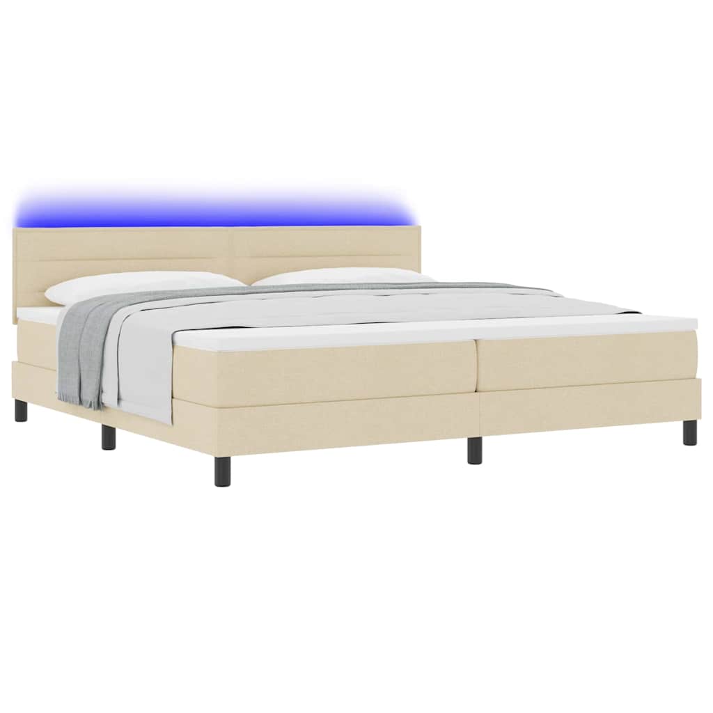 Κρεβάτι με ελατήρια με στρώμα με led Κρεμ 200 x 200 cm ύφασμα - Pakobazaar
